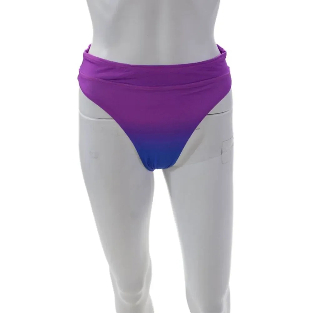 Pily Q Womens Stretch Ombre High Cut Bikini Bottoms Purple Size M